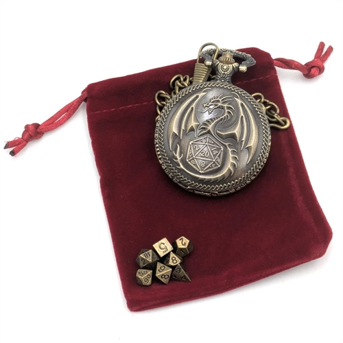 Pocket Watch Edition - Dice Dragon - Messing farve  - Mini Metal Rollespilsterninger- Epic Dwarf Dice